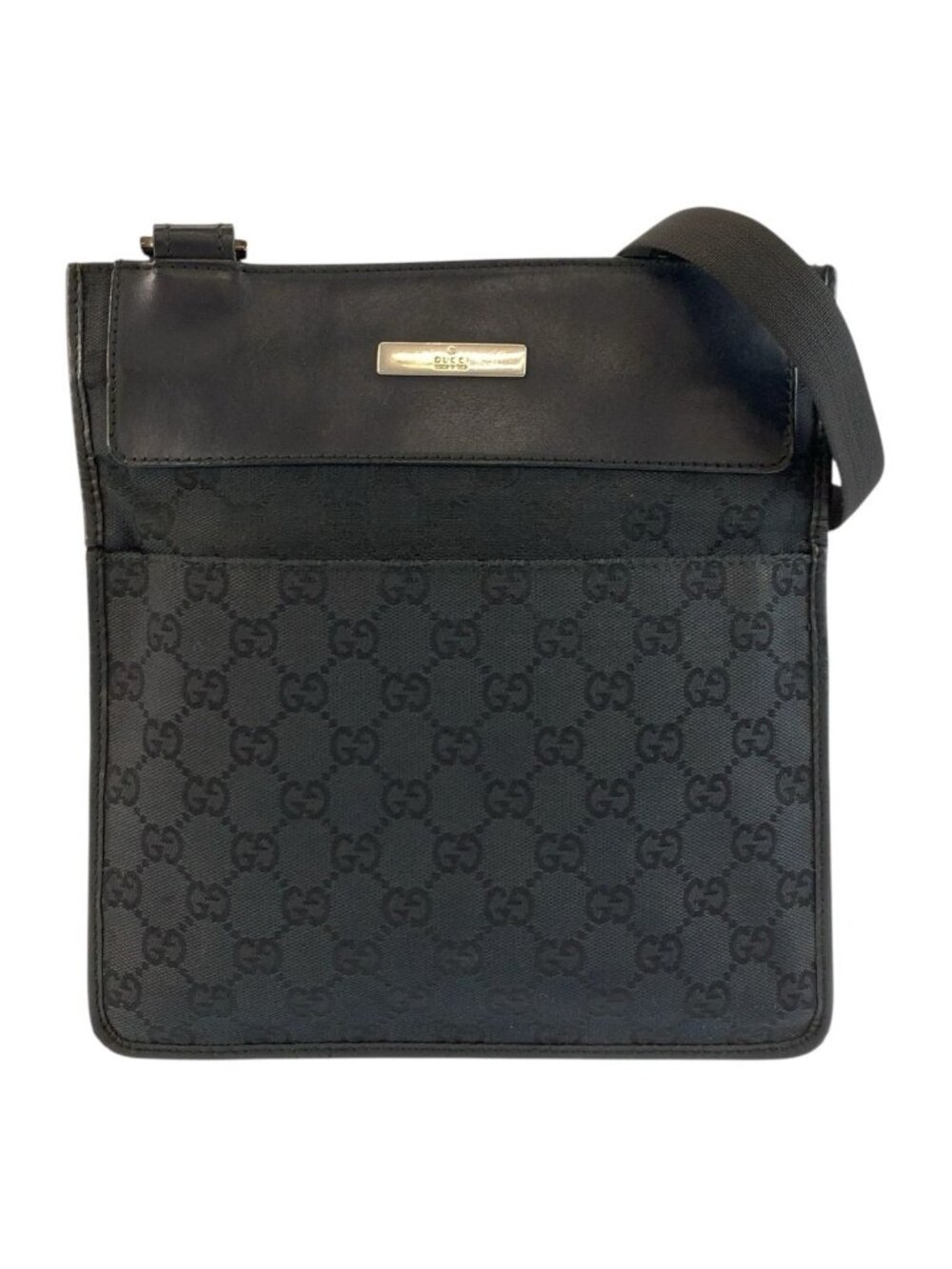 Gucci Black Silver GG Canvas Leather Shoulder Bag Pochette